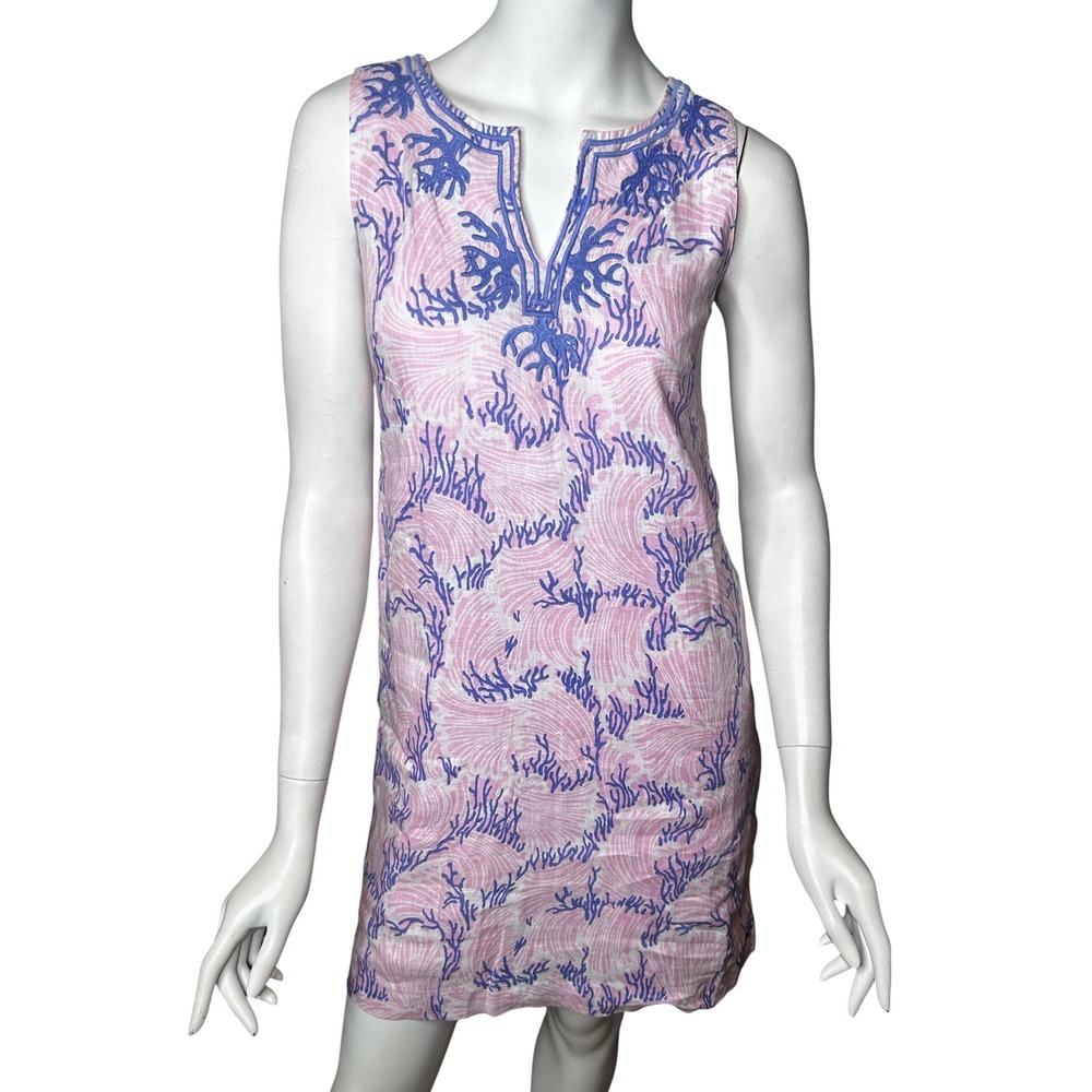 TALBOTS EMBROIDERED LINEN SHIFT DRESS WAVY CORAL Size PETITE 0P Pink NWT - Picture 2 of 13
